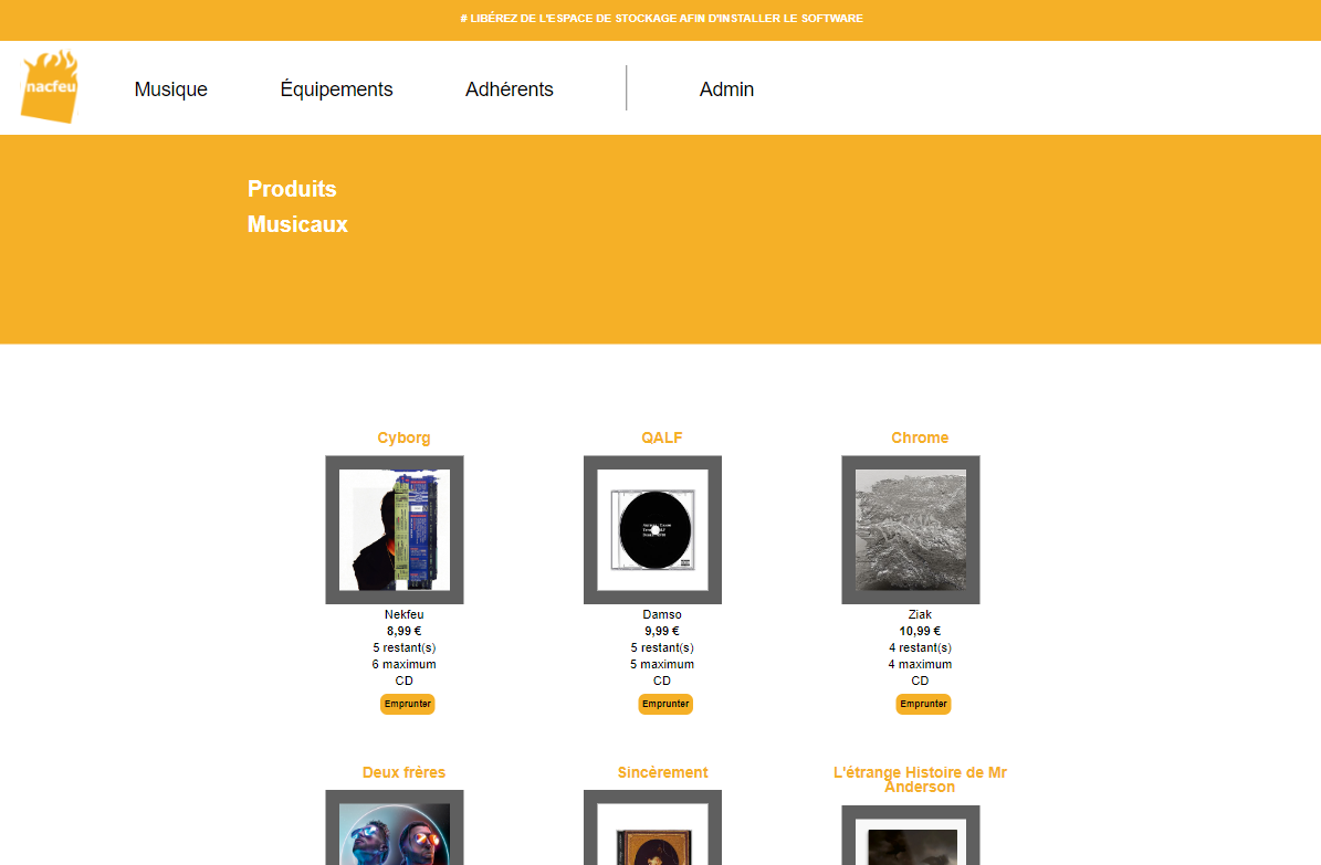 Capture d'écran du site de la Nacfeu